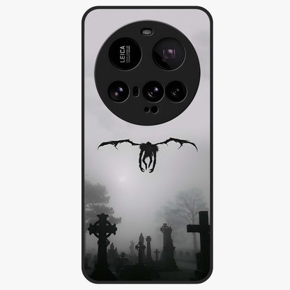 Graveyard Shadow Descent Glass Case showing flat back view with dark graveyard themed artwork and glossy glass finish.