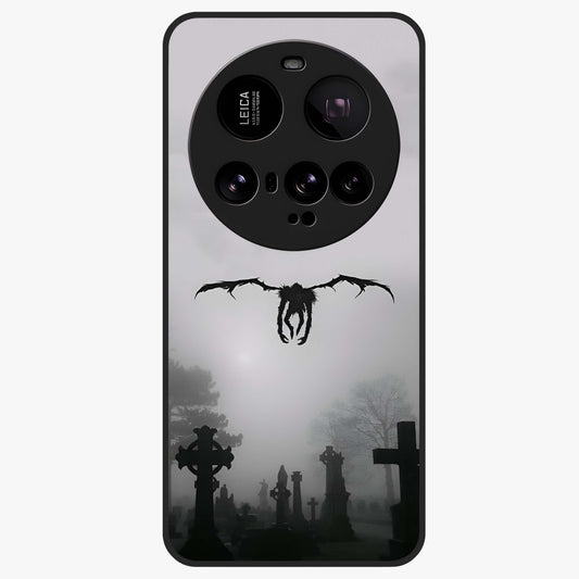 Graveyard Shadow Descent Glass Case showing flat back view with dark graveyard themed artwork and glossy glass finish.