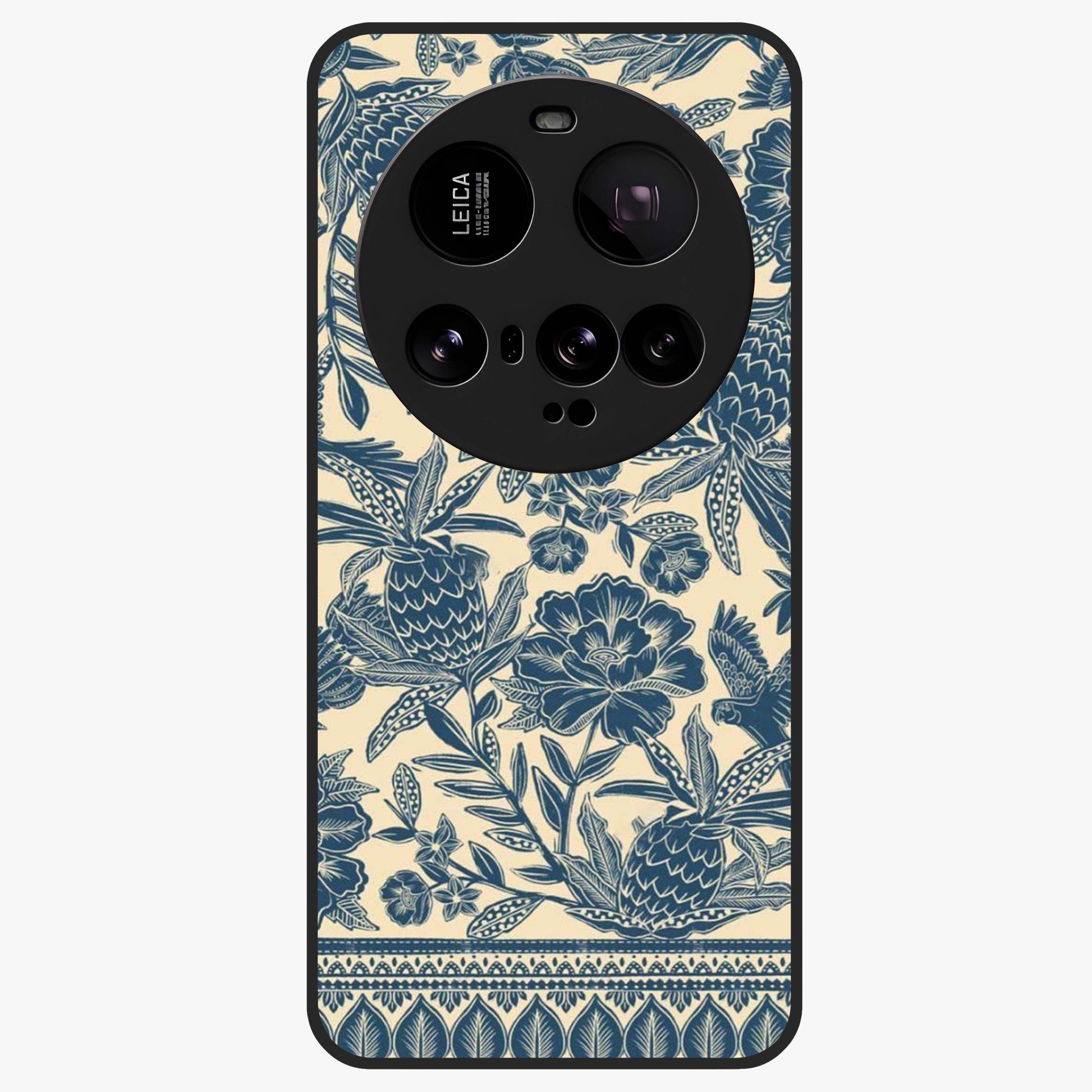 Heirloom Wild Bloom Glass Case showing flat back view with vintage inspired wild flower artwork and glossy glass finish.