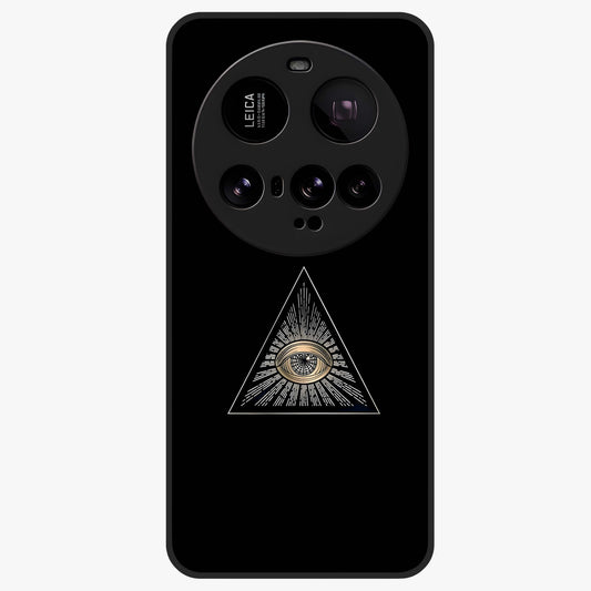 Illuminati Evil Glass Case showing flat back view with mysterious illuminati symbol artwork and glossy glass finish.