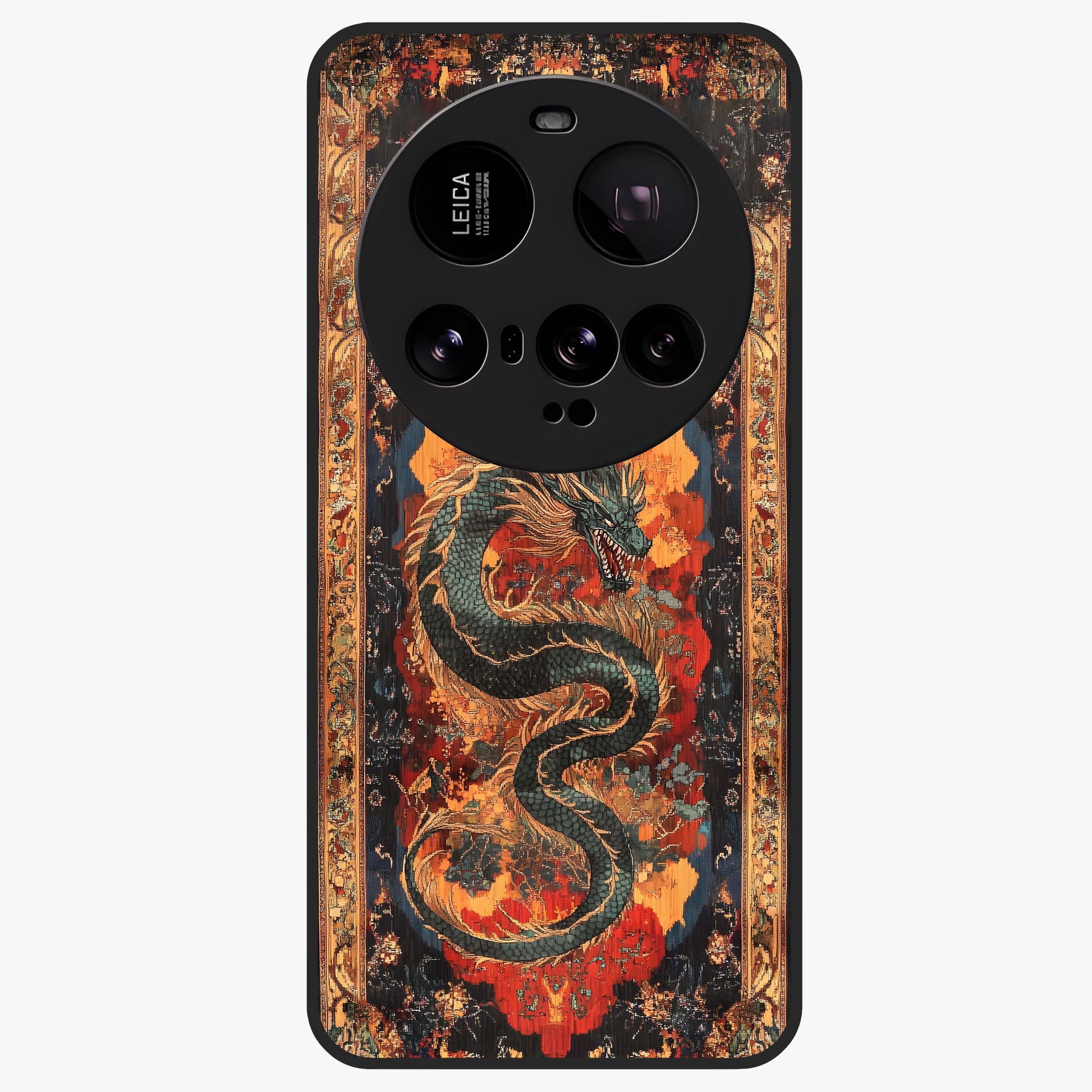 Inferno Dragon Soul Glass Case showing flat back view with fiery dragon artwork and glossy glass finish.