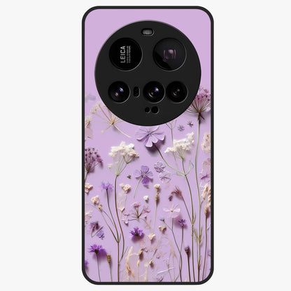 Lavender Blossom Dream Glass Case showing flat back view with soft lavender floral artwork and glossy glass finish.