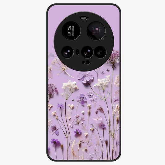 Lavender Blossom Dream Glass Case showing flat back view with soft lavender floral artwork and glossy glass finish.