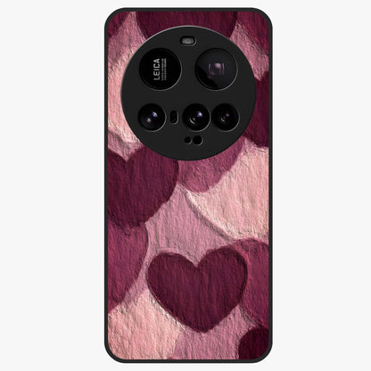Layered Paper Hearts Glass Case showing flat back view with layered paper heart artwork and glossy glass finish.