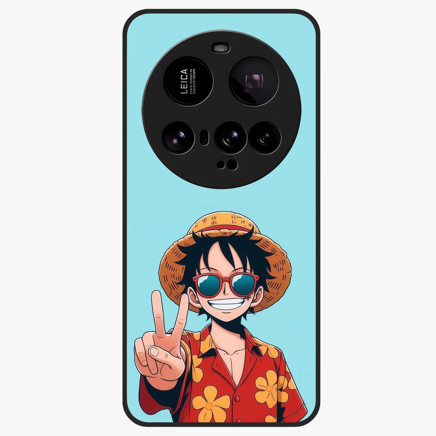 Luffy Summer Anime Vibe Glass Case showing flat back view with vibrant anime character artwork and glossy glass finish.