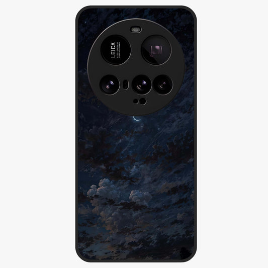 Lunar Veil Silence Glass Case showing flat back view with mystical moon veil artwork and glossy glass finish.
