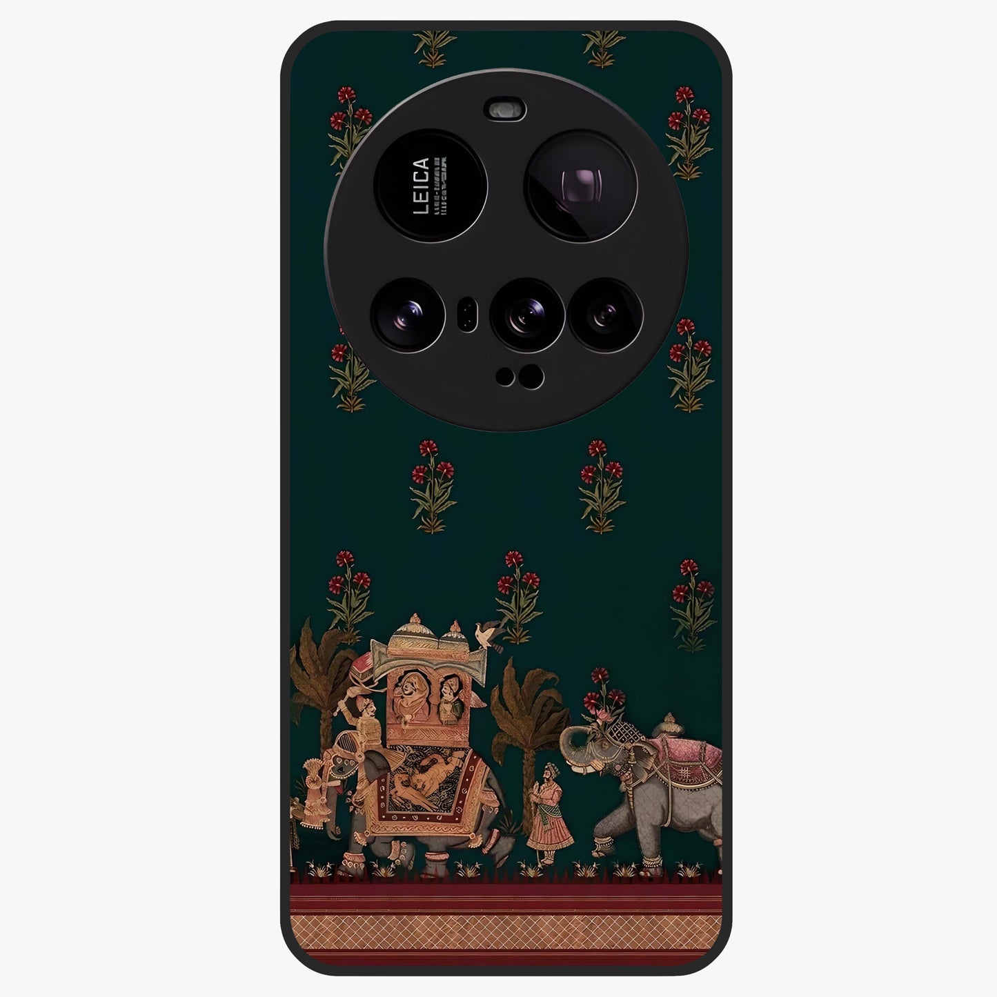 Macmerise Glass Case showing flat back view with stylish modern artwork and glossy glass finish.