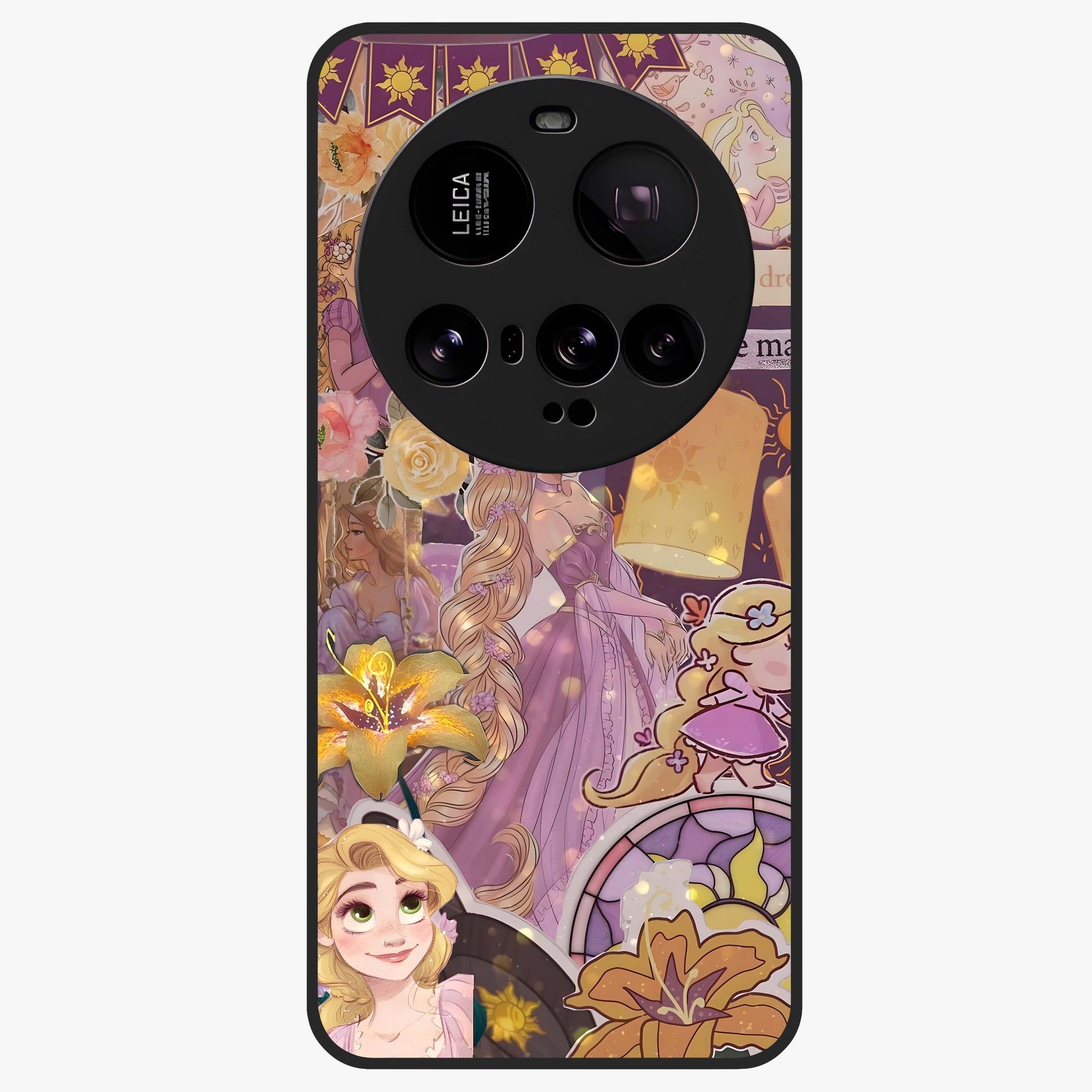 Magical Tangled Dream Glass Case showing flat back view with dreamy tangled artwork and glossy glass finish.