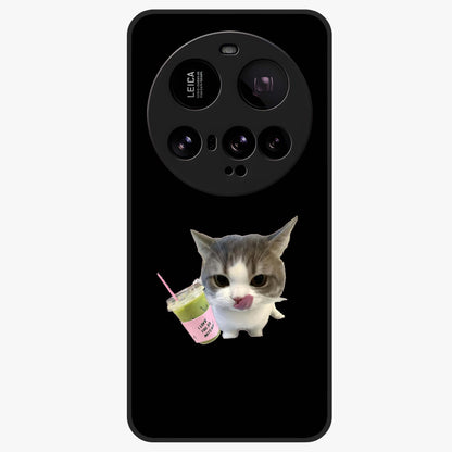 Matcha Cat Style Glass Case showing flat back view with cute matcha themed cat artwork and glossy glass finish.