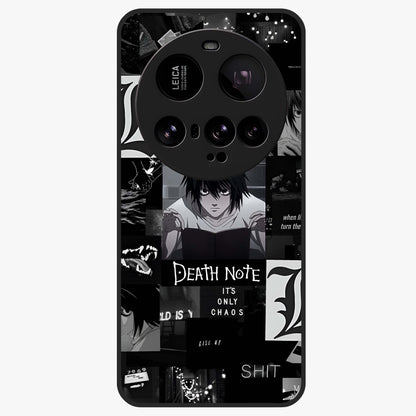 Midnight Chaos Mind Glass Case showing flat back view with abstract dark themed artwork and glossy glass finish.