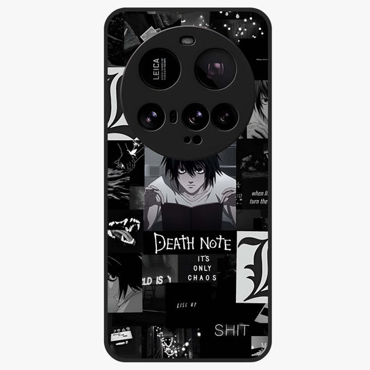 Midnight Chaos Mind Glass Case showing flat back view with abstract dark themed artwork and glossy glass finish.