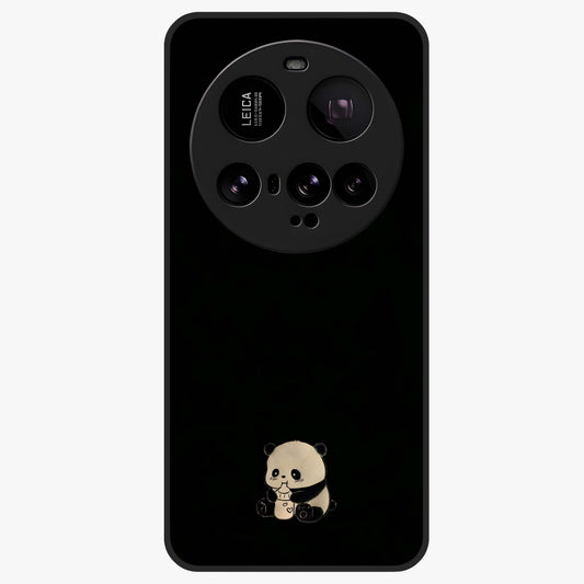 Midnight Panda Love Glass Case showing flat back view with cute panda themed artwork and glossy glass finish.
