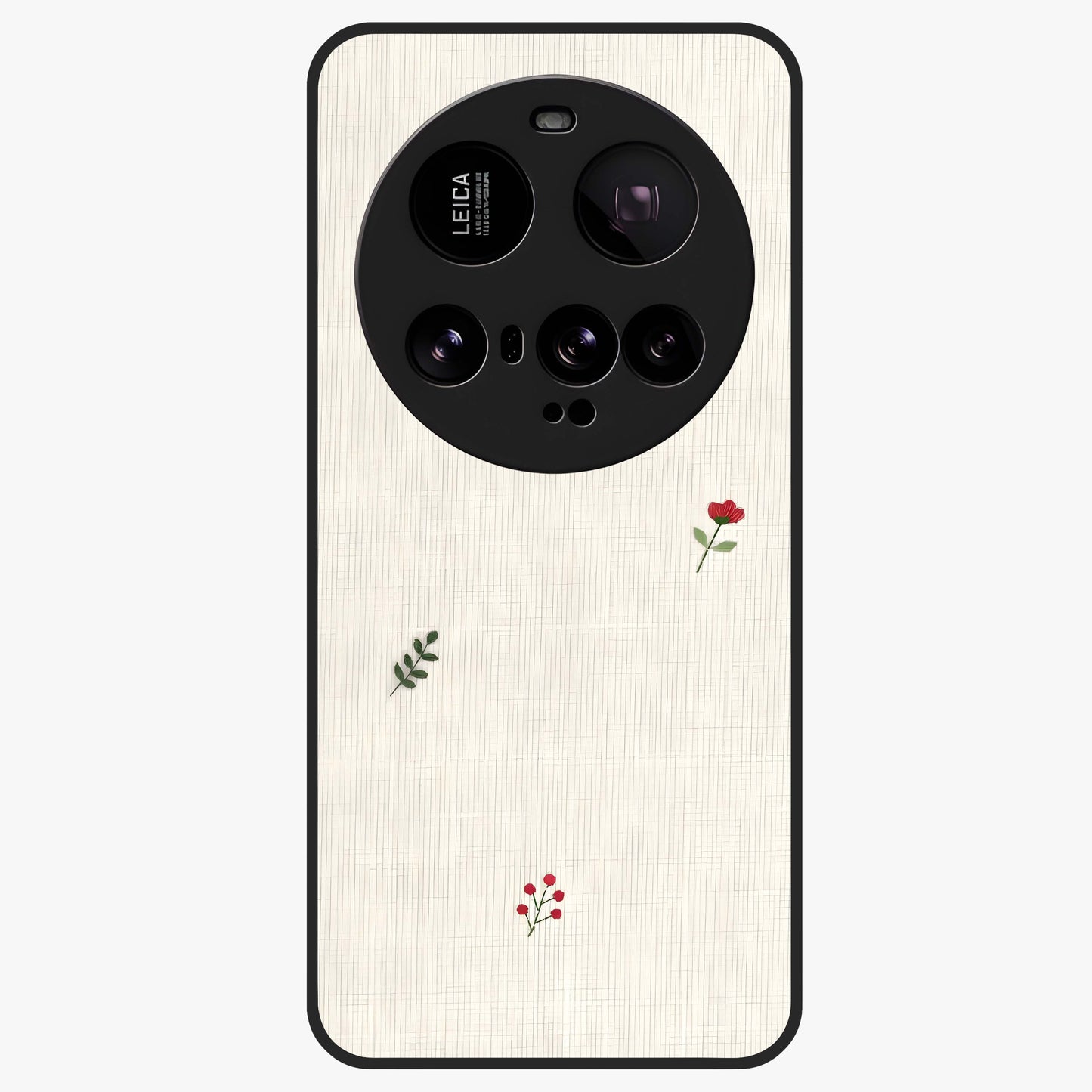 Minimal Petal Whispers Glass Case showing flat back view with soft minimal floral artwork and glossy glass finish.