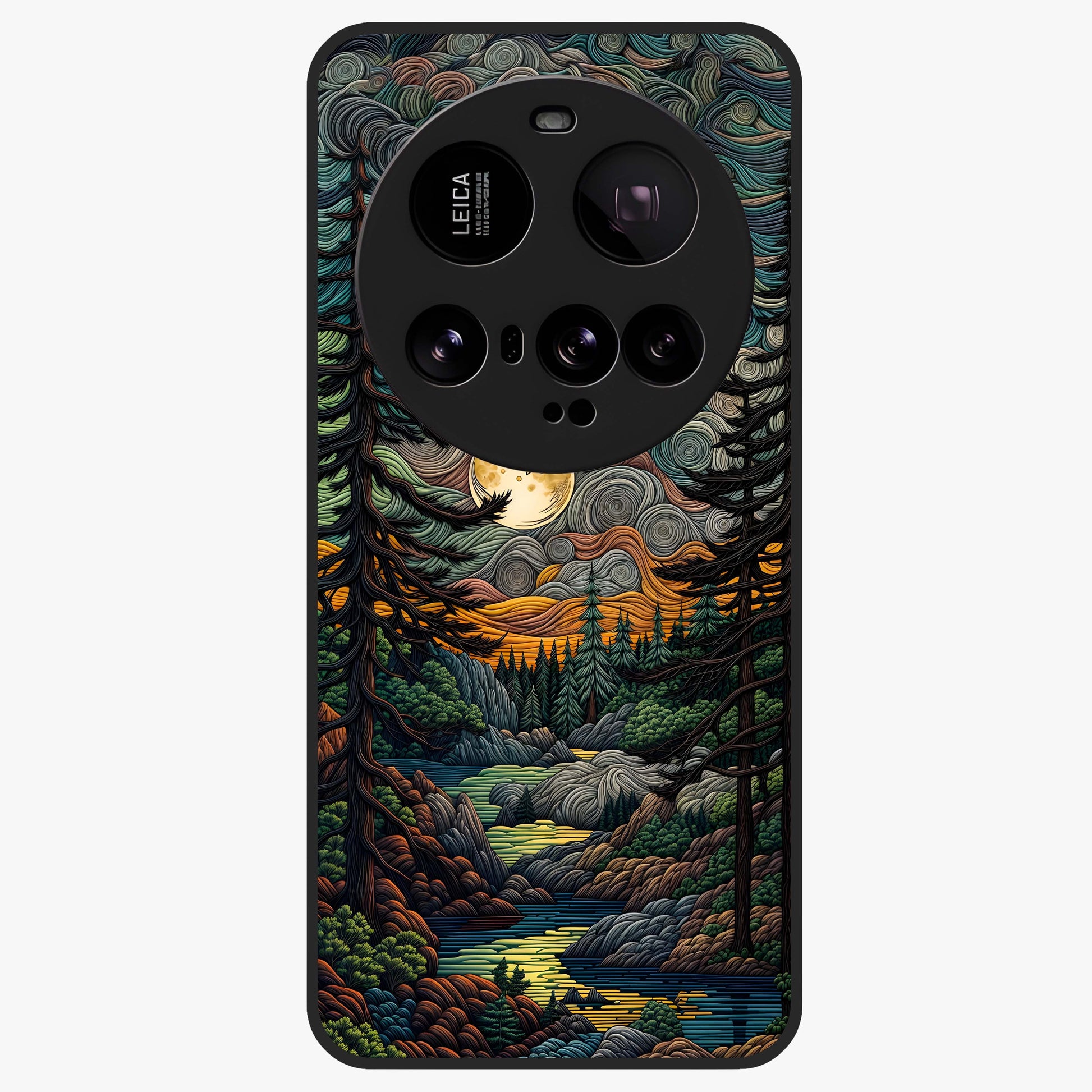 Moonlight Forest Dream Glass Case showing flat back view with mystical forest moonlight artwork and glossy glass finish.