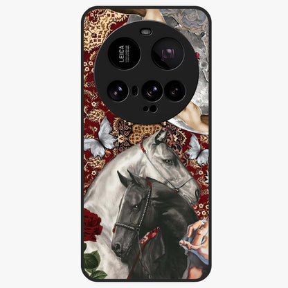 Moonlit Royal Stallion Glass Case showing flat back view with majestic horse under moonlight artwork and glossy glass finish.