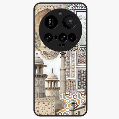 Mughal Marble Legacy Glass Case showing flat back view with intricate Mughal inspired marble pattern and glossy glass finish.