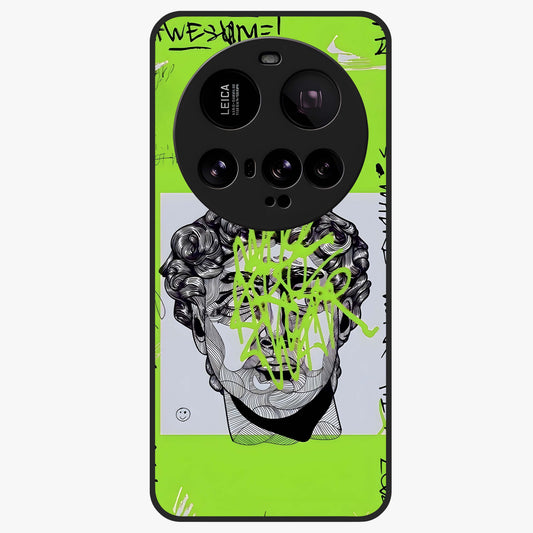 Neo Graffiti Rebellion Glass Case showing flat back view with vibrant graffiti artwork and glossy glass finish.