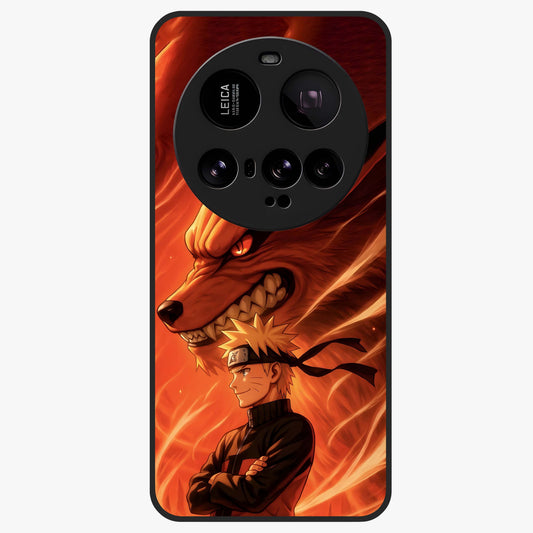 Nine Tails Legacy Glass Case showing flat back view with powerful nine-tailed fox inspired artwork and glossy glass finish.