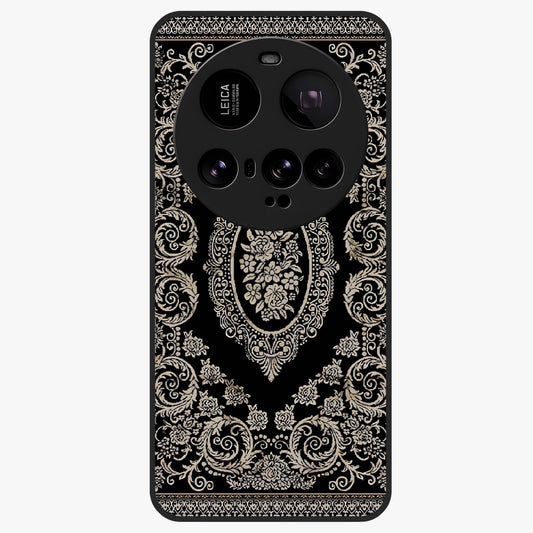 Noir Bloom Elegance Glass Case showing flat back view with elegant dark floral artwork and glossy glass finish.