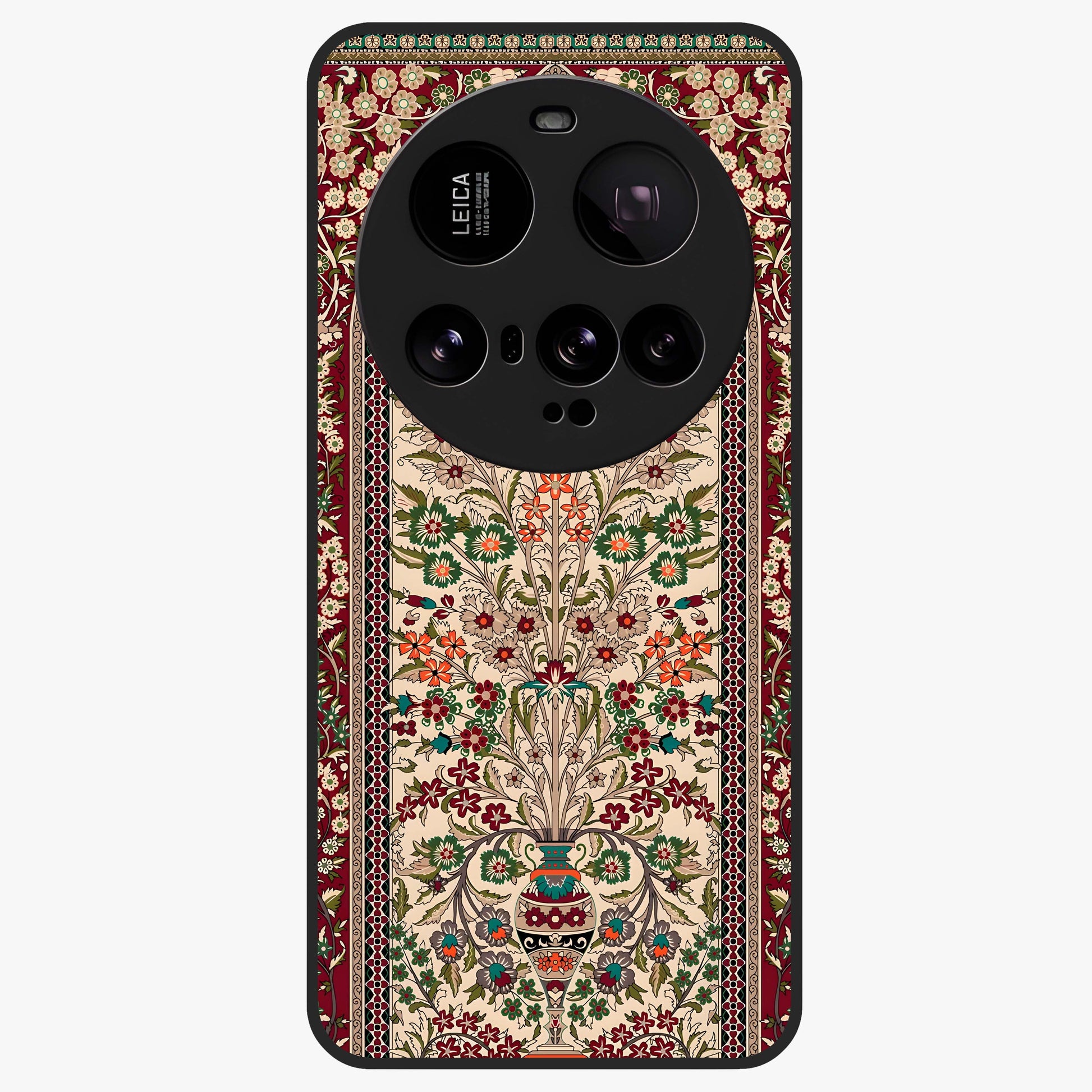 Persian Inspired Glass Case showing flat back view with ornate Persian style pattern artwork and glossy glass finish.