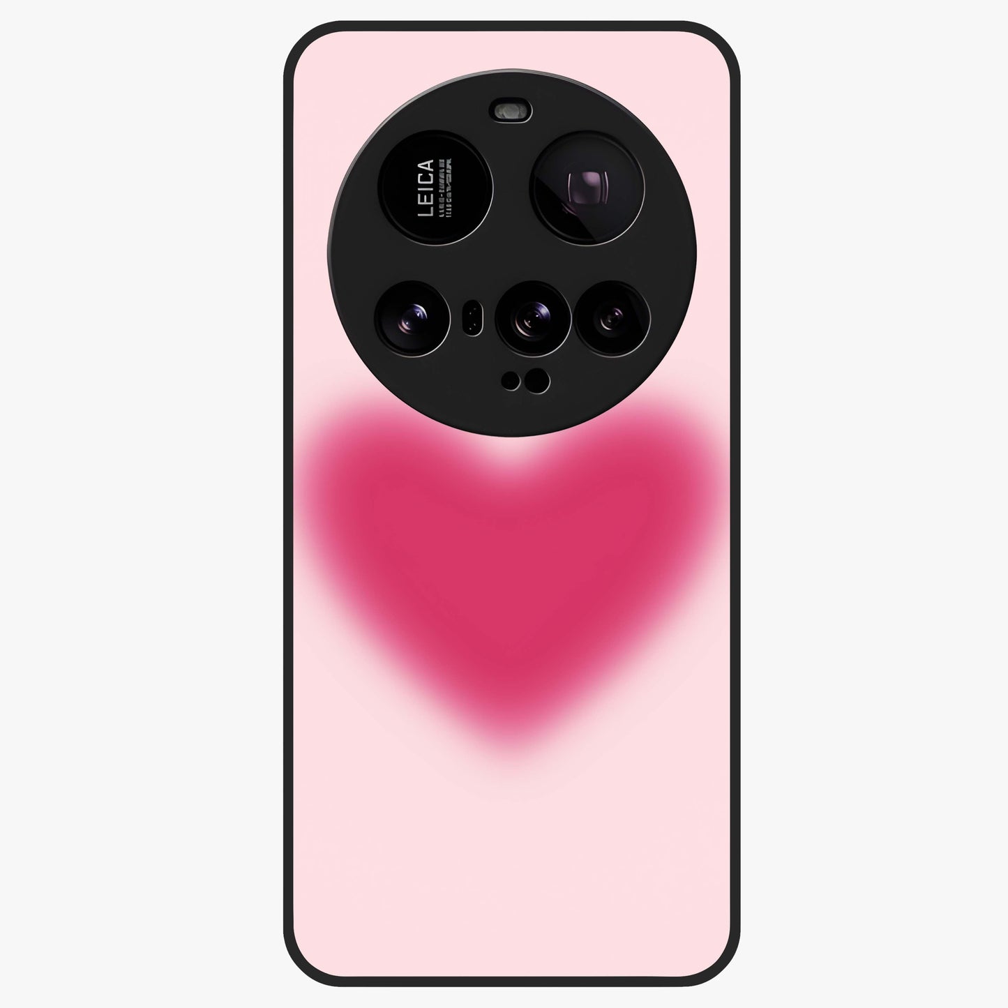 Pink Aura Heart Glass Case showing flat back view with glowing heart artwork and glossy glass finish.