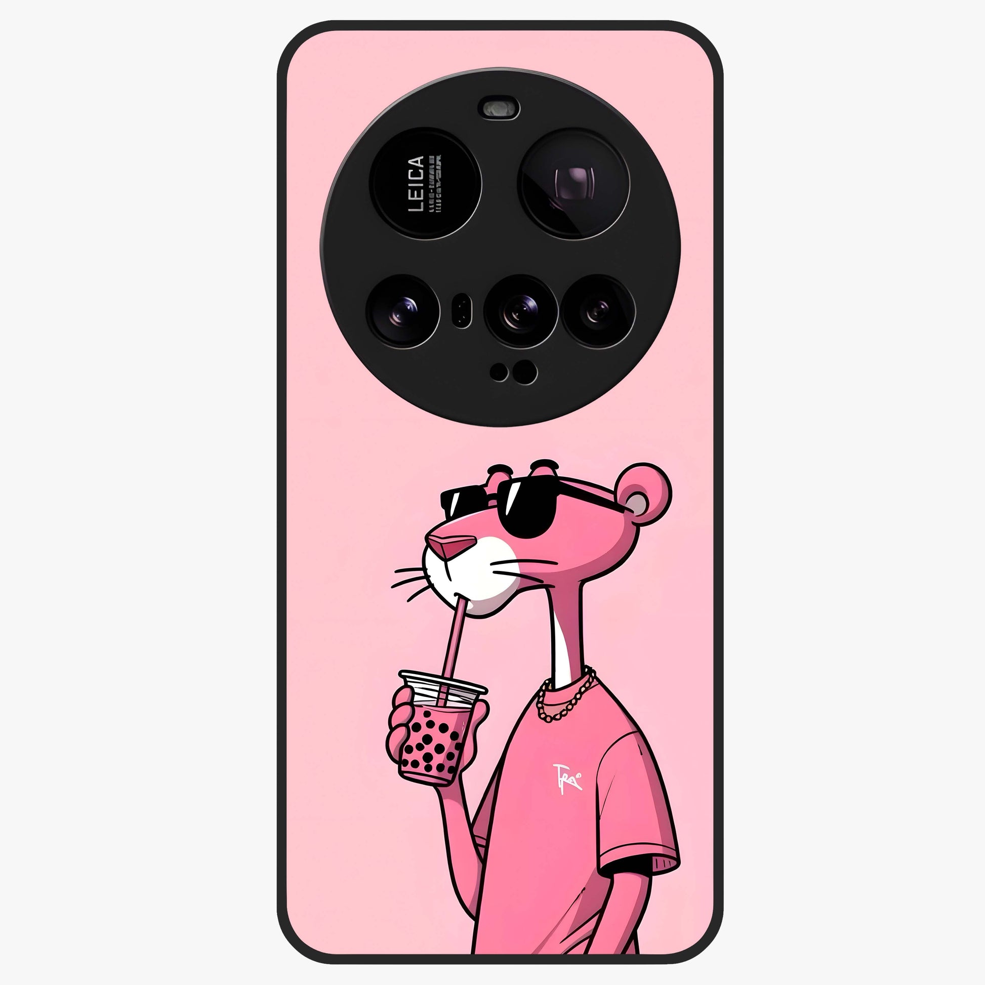 Pink Panther Glass Case showing flat back view with iconic pink panther artwork and glossy glass finish.