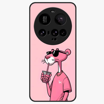 Pink Panther Glass Case showing flat back view with iconic pink panther artwork and glossy glass finish.