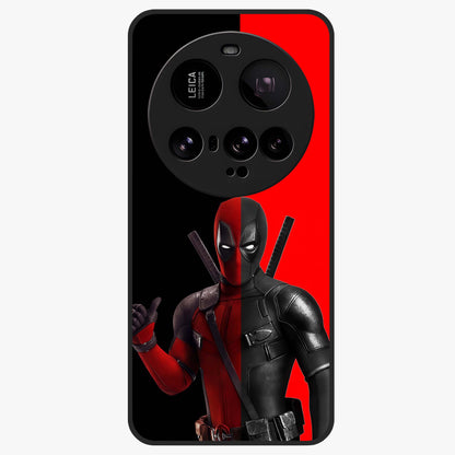 Red & Black Deadpool Theme Glass Case showing flat back view with bold comic inspired artwork and glossy glass finish.