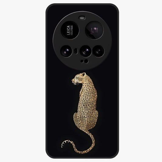 Regal Leopard Glass Case showing flat back view with bold leopard artwork and glossy glass finish.