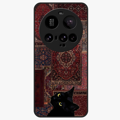 Regal Magic Cat Apple Glass Case showing flat back view with magical cat artwork holding apple and glossy glass finish.