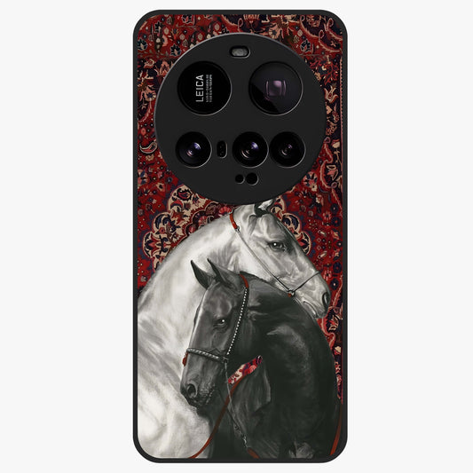 Regal Stallion Tapestry Glass Case showing flat back view with majestic horse tapestry artwork and glossy glass finish.