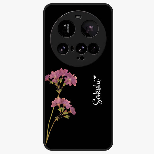 Riching Lavender Flower Custom Name Glass Case showing flat back view with lavender floral artwork and personalized name design.