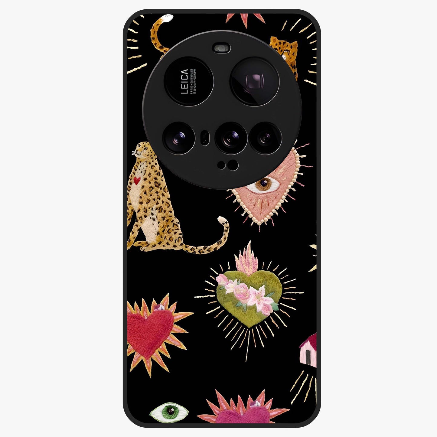 Sacred Jungle Heart Glass Case showing flat back view with jungle inspired heart artwork and glossy glass finish.