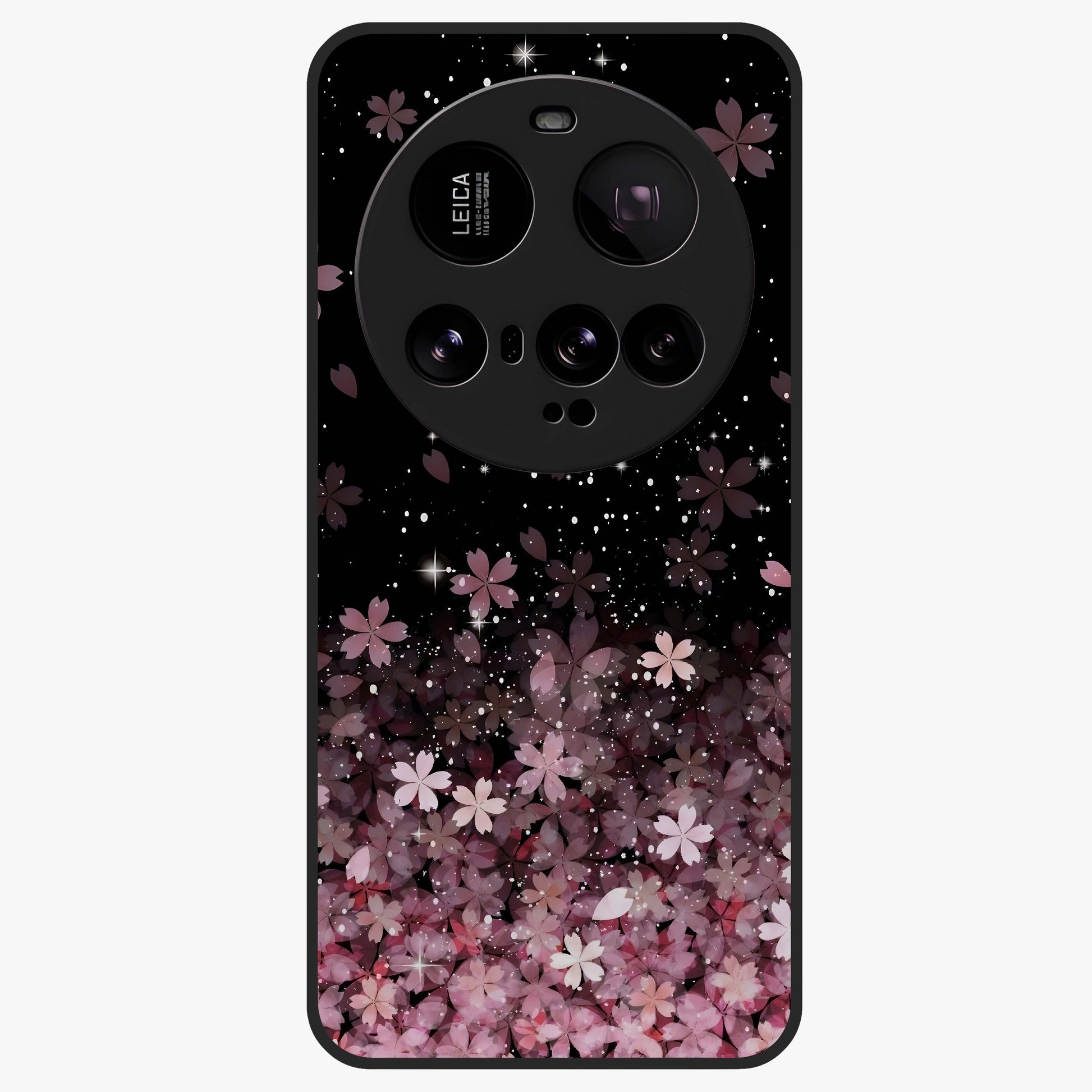 Small Starry Flowers Glass Case showing flat back view with delicate starry floral artwork and glossy glass finish.