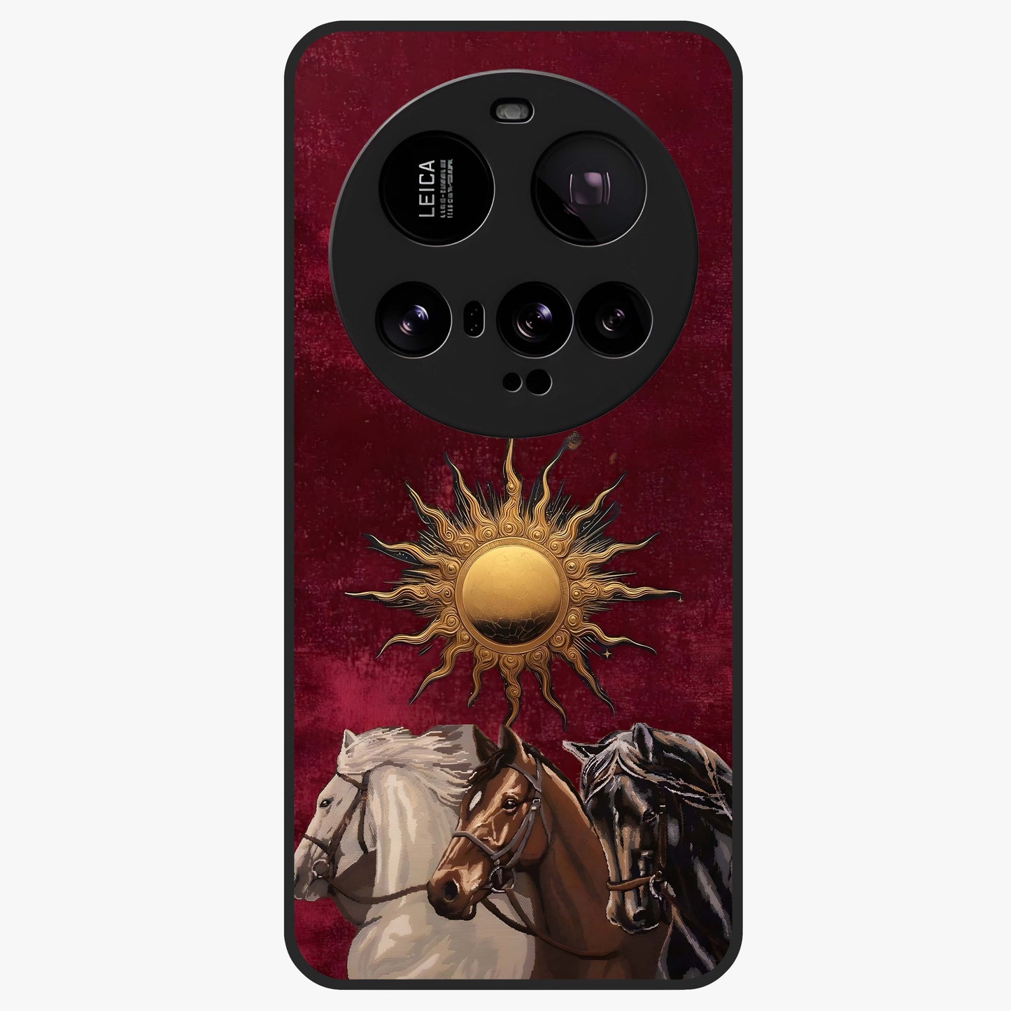 Solar Riders Glass Case showing flat back view with dynamic rider themed artwork and glossy glass finish.