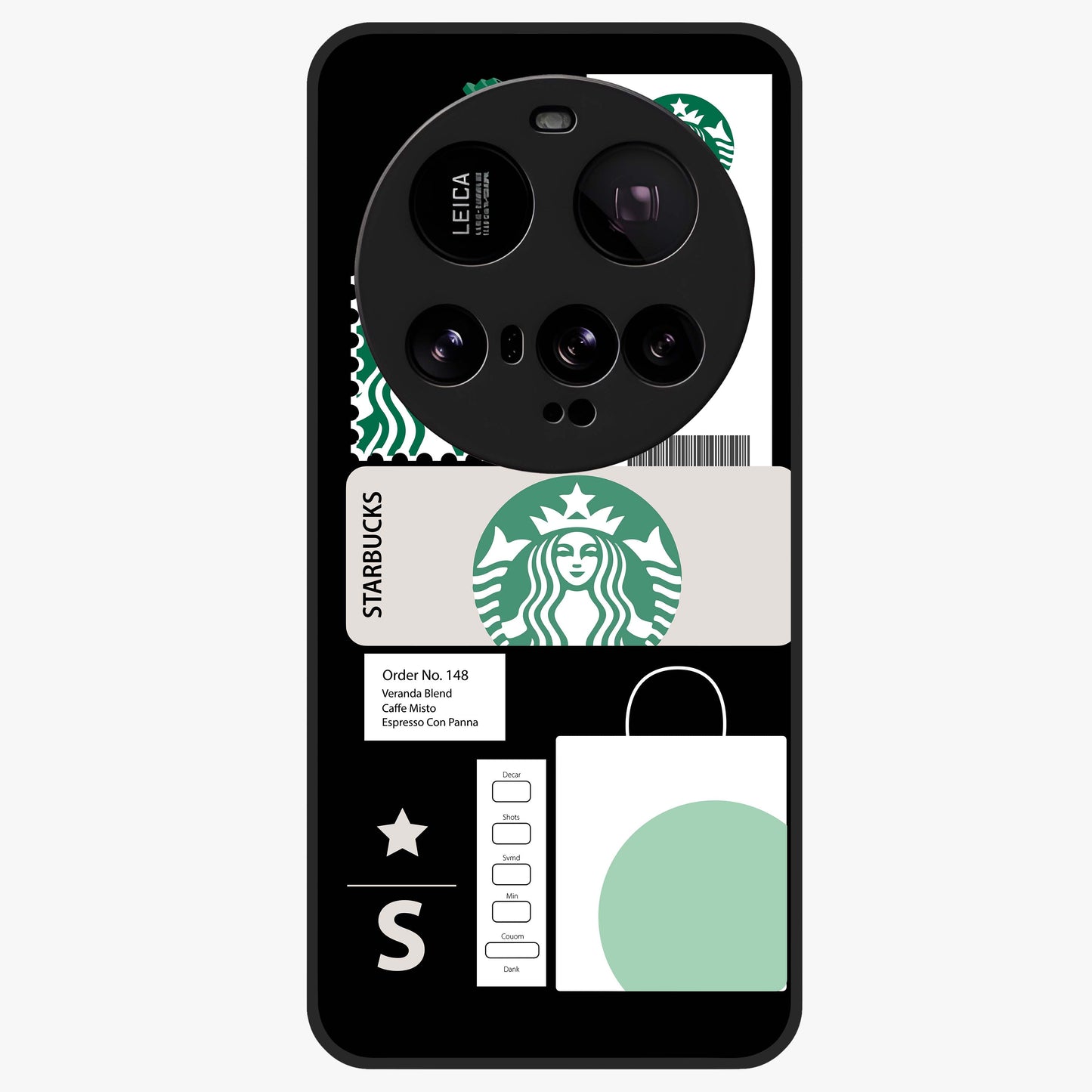 Starbucks Mocha Glass Case showing flat back view with coffee inspired artwork and glossy glass finish.