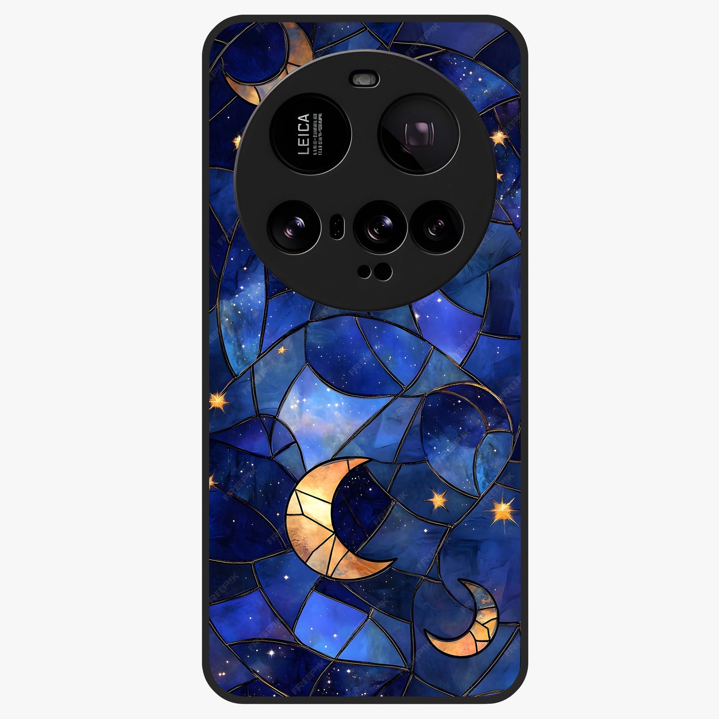 Starlit Sky Tapestry Glass Case showing flat back view with decorative starry sky tapestry artwork and glossy glass finish.
