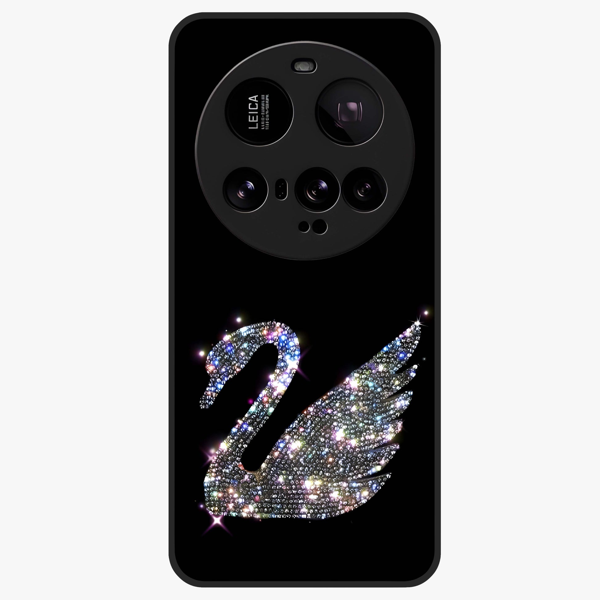 Starlit Swan Grace Glass Case showing flat back view with graceful swan artwork under starry sky and glossy glass finish.