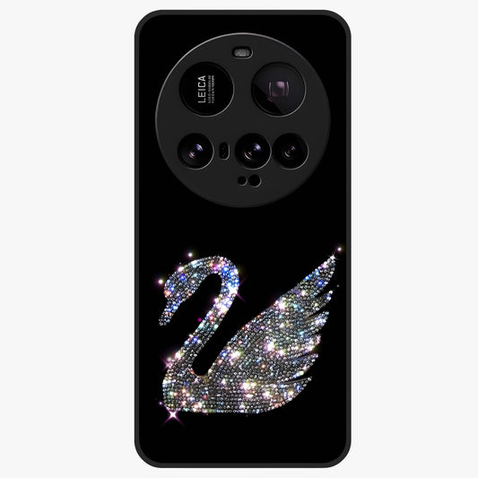 Starlit Swan Grace Glass Case showing flat back view with graceful swan artwork under starry sky and glossy glass finish.
