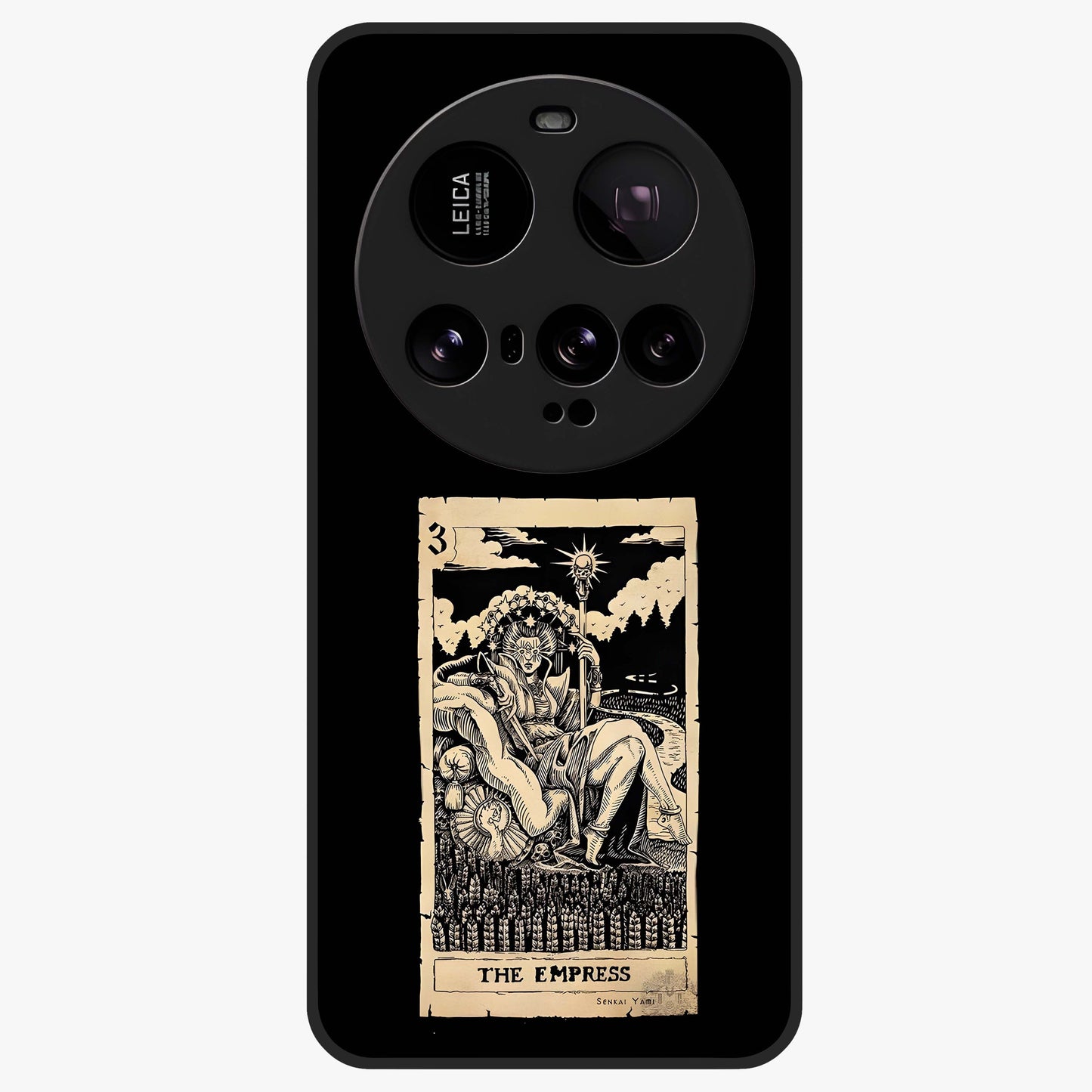 The Empress Glass Case showing flat back view with regal feminine artwork and glossy glass finish.