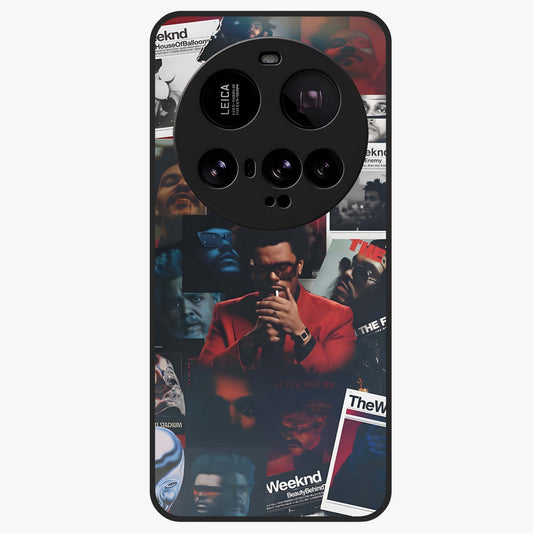 The Weeknd Glass Case showing flat back view with music inspired artistic portrait artwork and glossy glass finish.