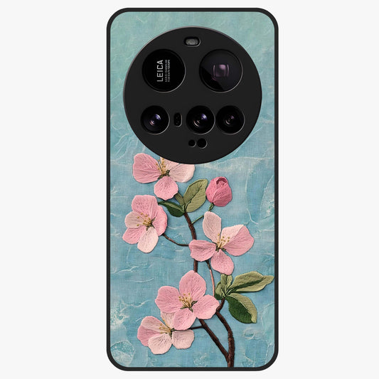 Threaded Blossom Breeze Glass Case showing flat back view with delicate blossom artwork and glossy glass finish.