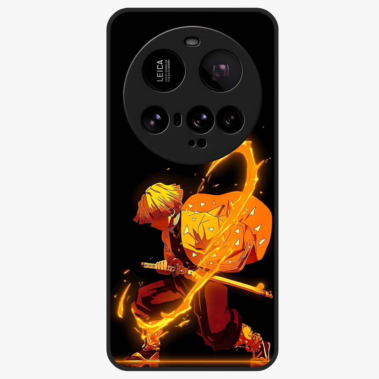 Thunder Flame Execution Glass Case showing flat back view with powerful flame and lightning artwork and glossy glass finish.