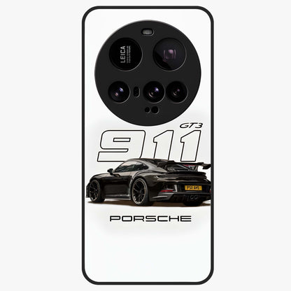Turbo Legacy Icon Glass Case showing flat back view with iconic sports car inspired artwork and glossy glass finish.