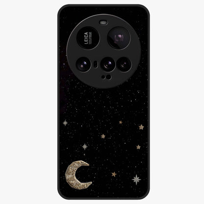Twinkle Star With Half Moon Glass Case showing flat back view with star and half moon artwork and glossy glass finish.