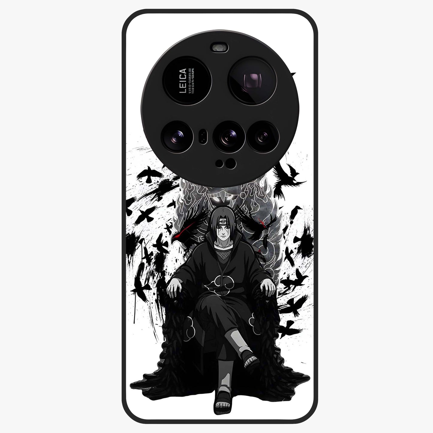 Uchiha Shadow Throne Glass Case showing flat back view with cosmic underwater themed artwork and glossy glass finish.