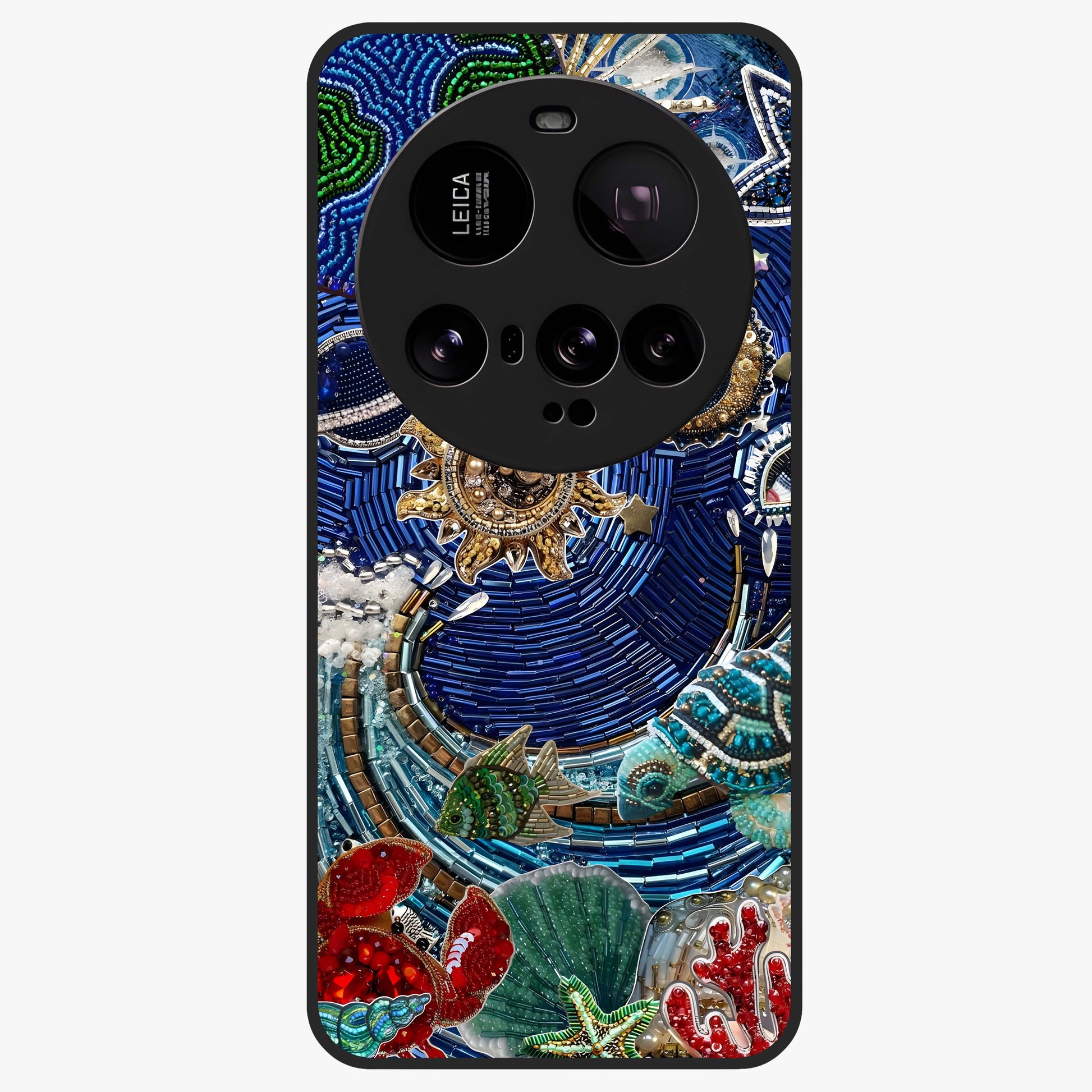 Universe Underwater Spark Glass Case showing flat back view with cosmic underwater themed artwork and glossy glass finish.