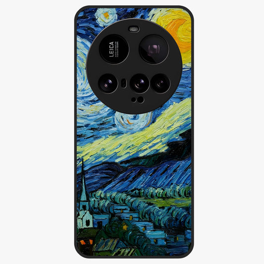 Van Gogh Art Glass Case showing flat back view with classic painterly artwork inspired by Van Gogh style and glossy glass finish.