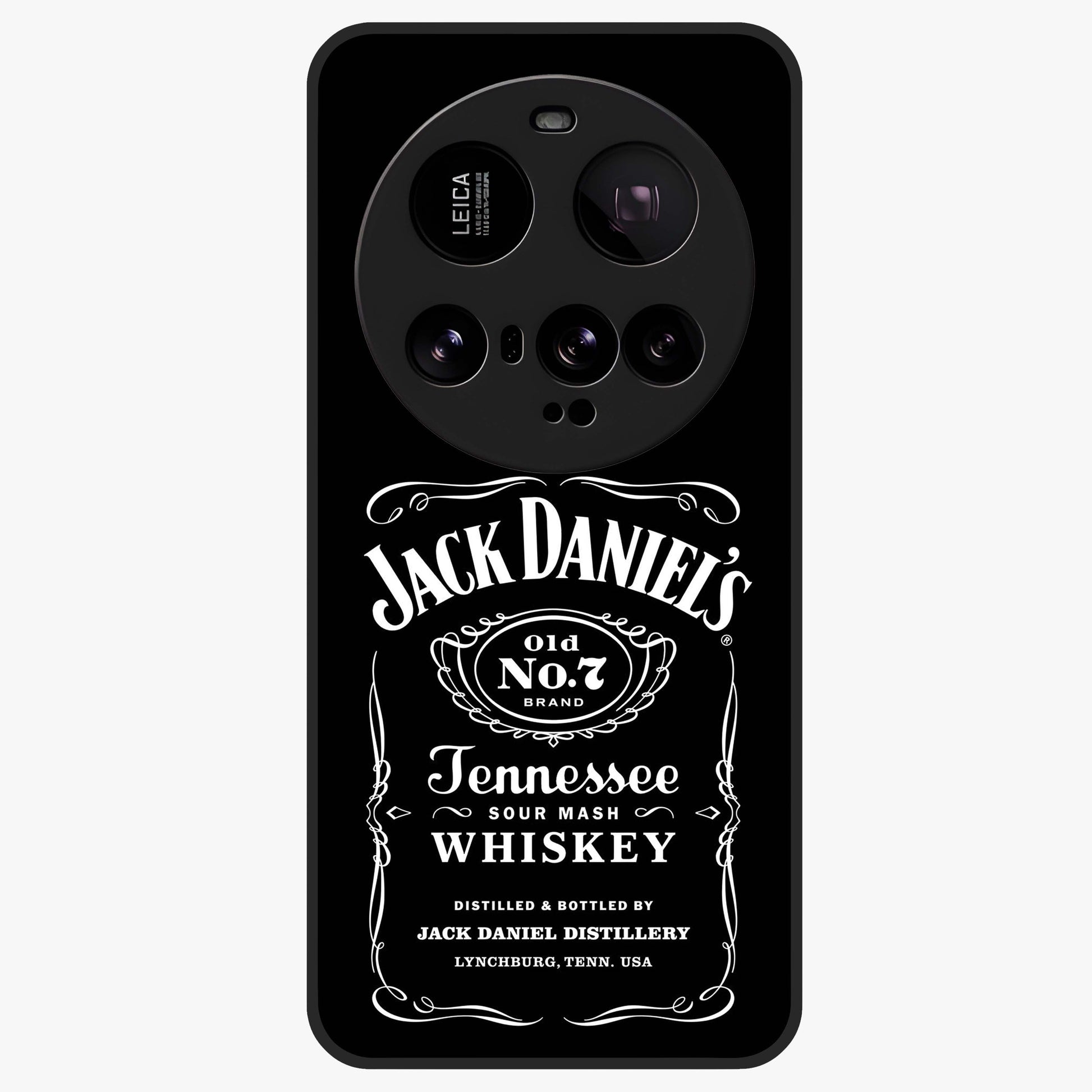 Vintage Whiskey Heritage Glass Case showing flat back view with classic whiskey inspired artwork and glossy glass finish.
