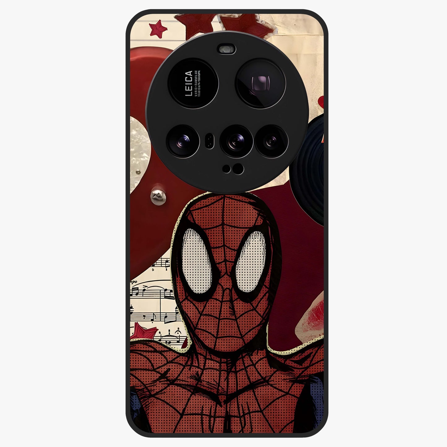 Web Warrior Vibes Glass Case showing flat back view with superhero inspired web themed artwork and glossy glass finish.